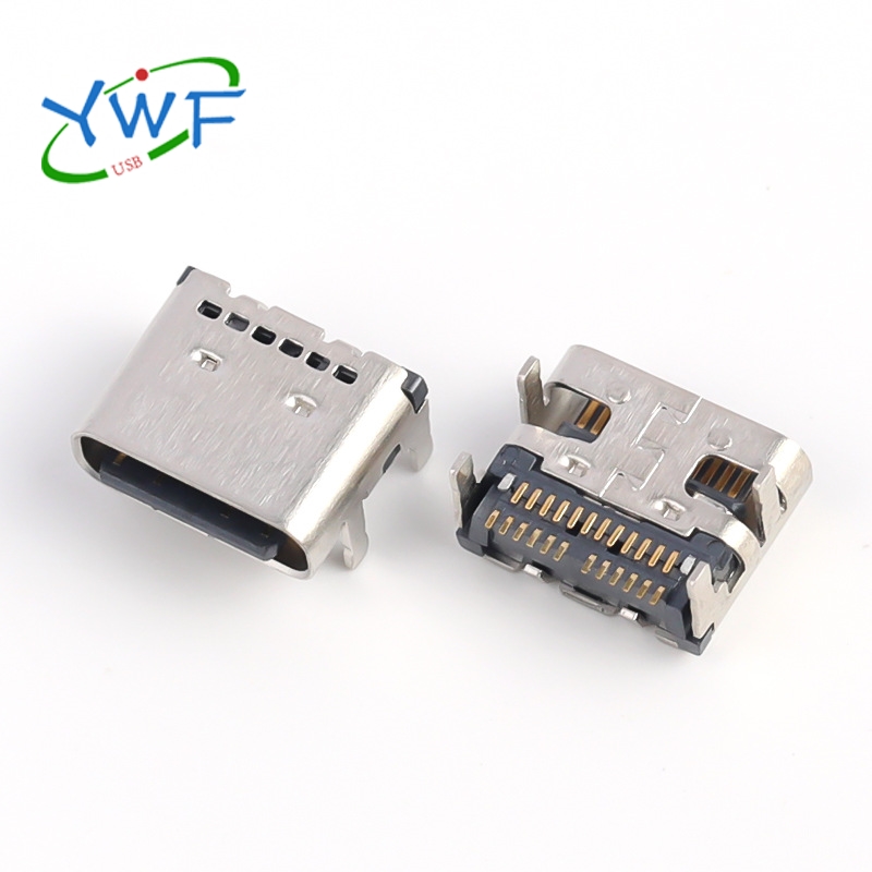 TYPE C 24P双排SMT母座板上无柱舌片外漏